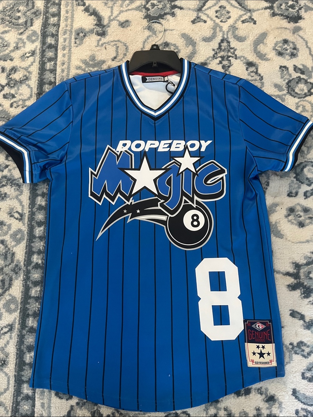 Mitchell & Ness Blue and Black Pinstripe Magic Jersey Shirt